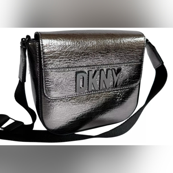 DKNY Imina Flap Crossbody Bag Crinkle Metallic NWOT MSRP $168 - Picture 1 of 8